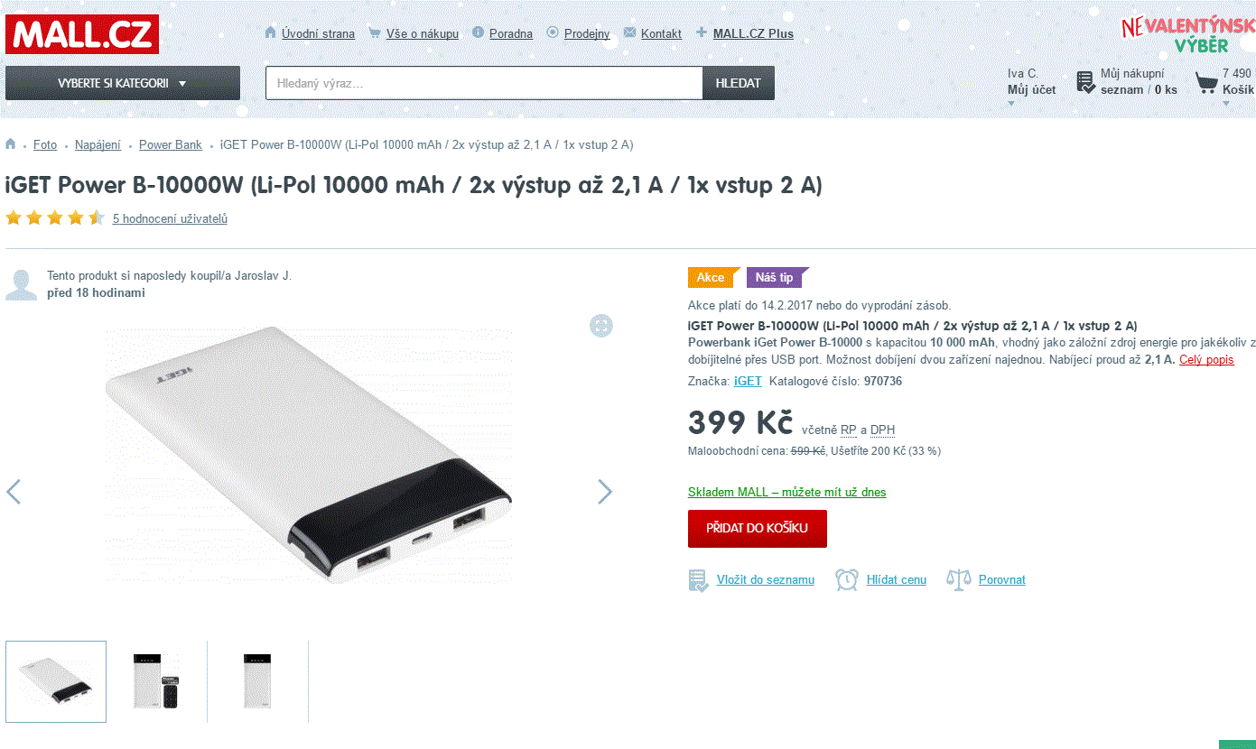Powerbanka iGet, 10000 mAh, 2x výstup