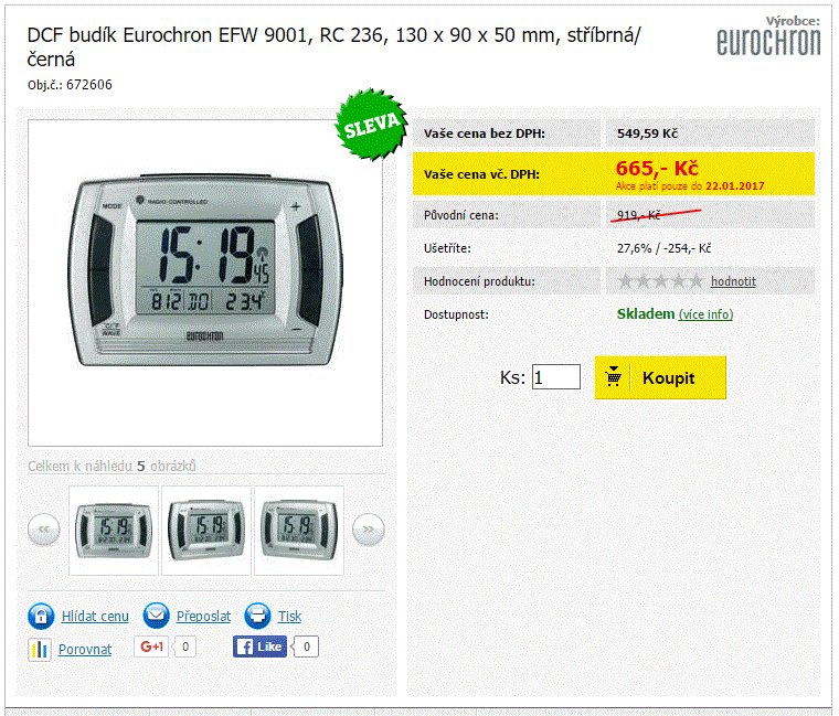 DCF budík Eurochron EFW 9001