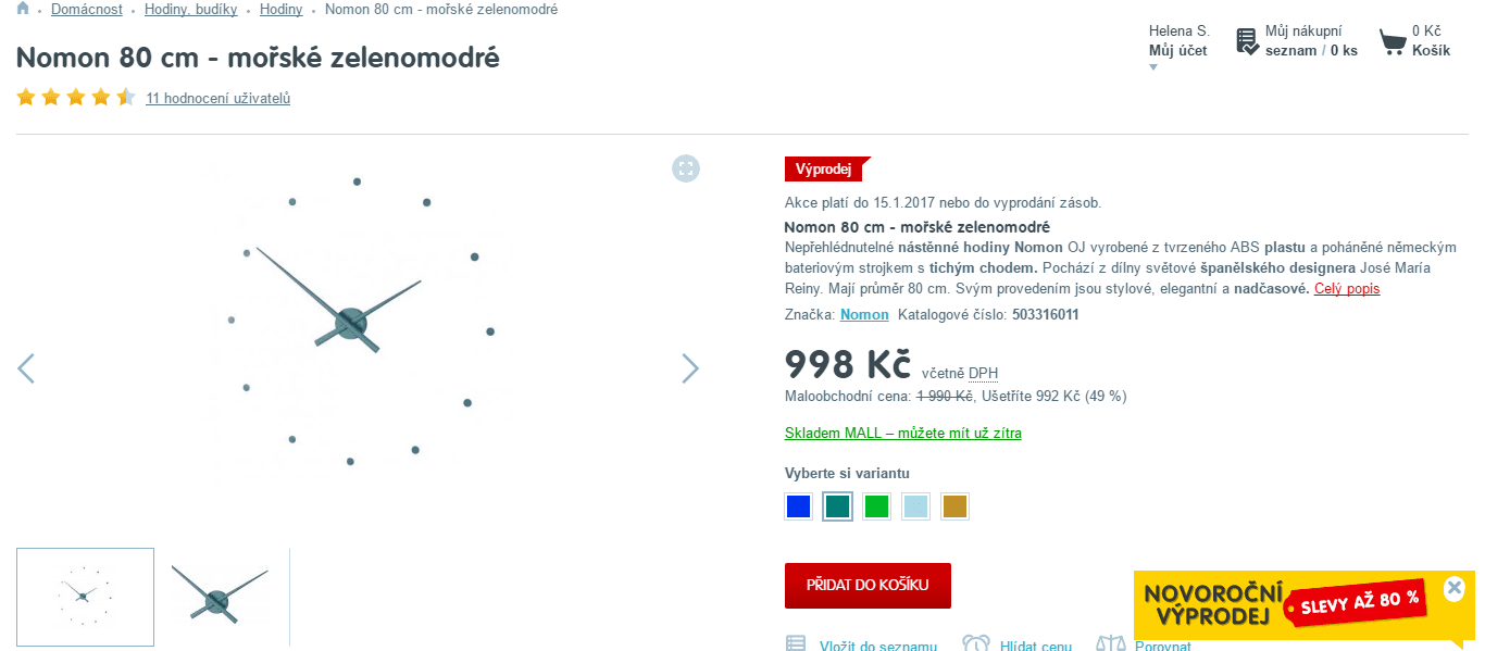 Velké nástěnné hodiny Nomon OJ, 80cm