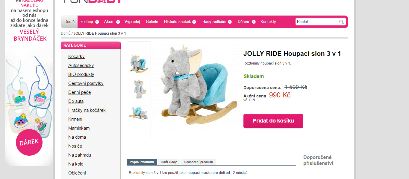 Houpačka JOLLY RIDE Houpací slon 3 v 1 