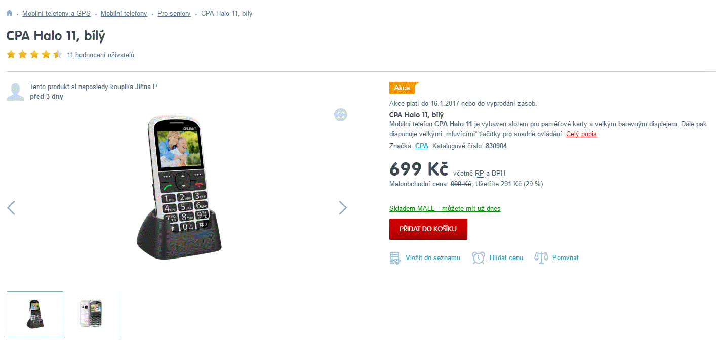 Telefon pro seniory CPA Halo 11