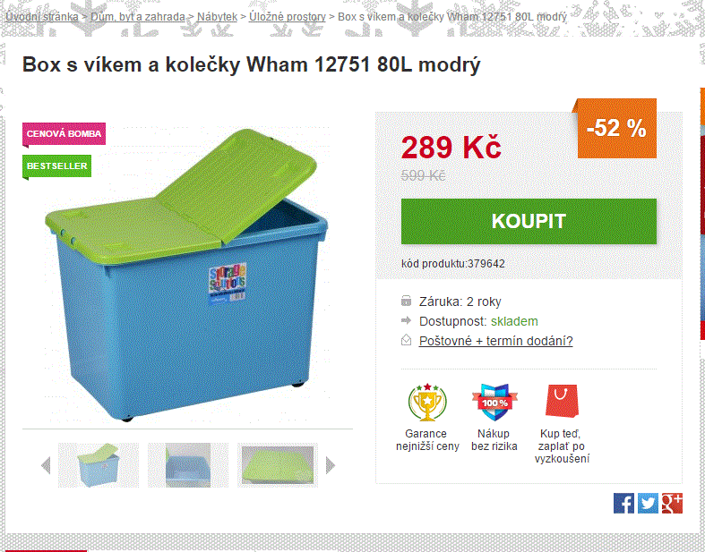 Úložný box Wham s víkem a kolečky 80L