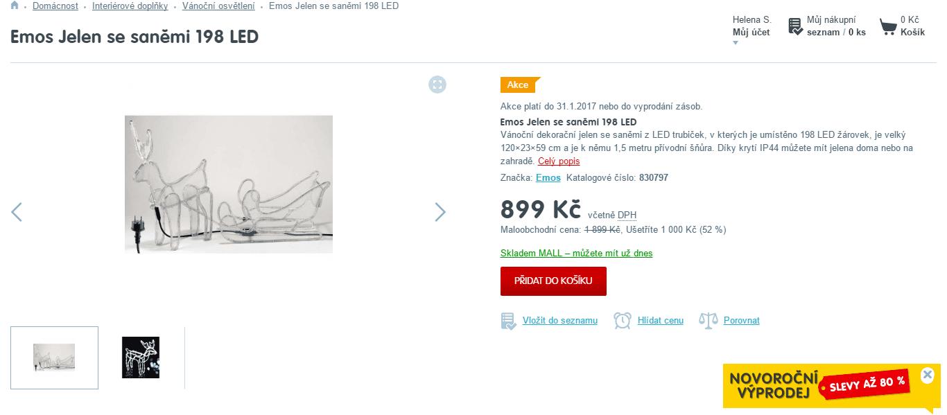 LED dekorace sob se saněmi, 1,2 metru