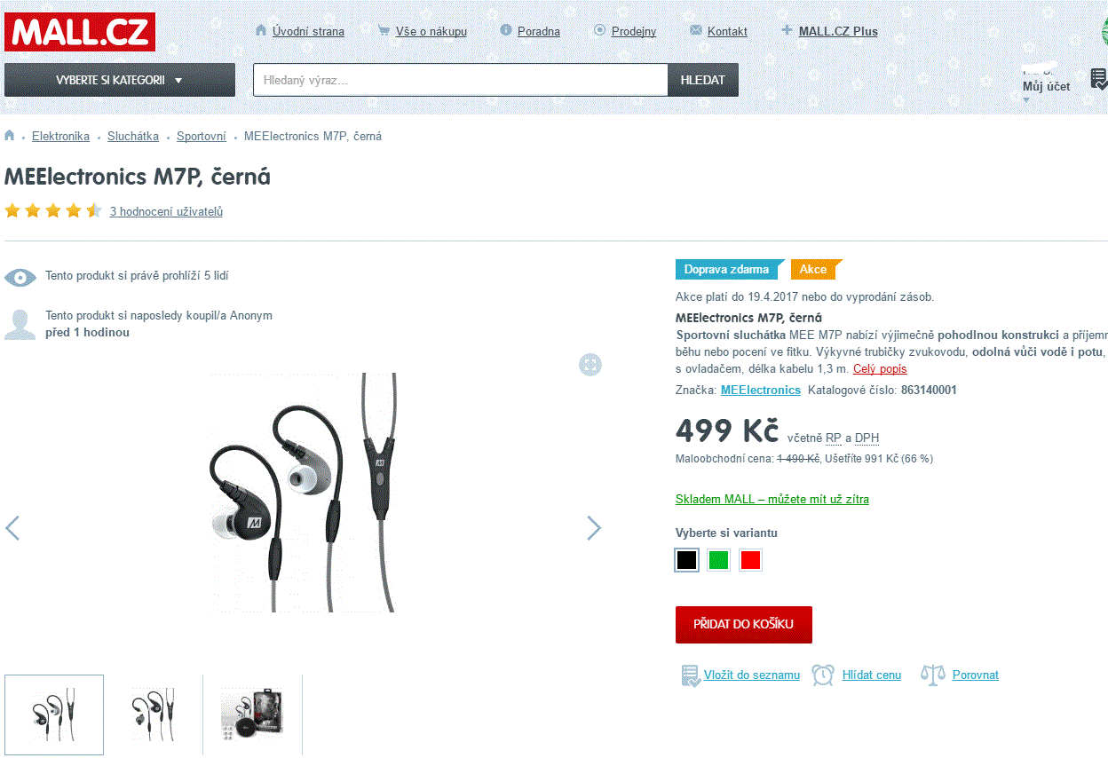Sportovní sluchátka MEElectronics M7P