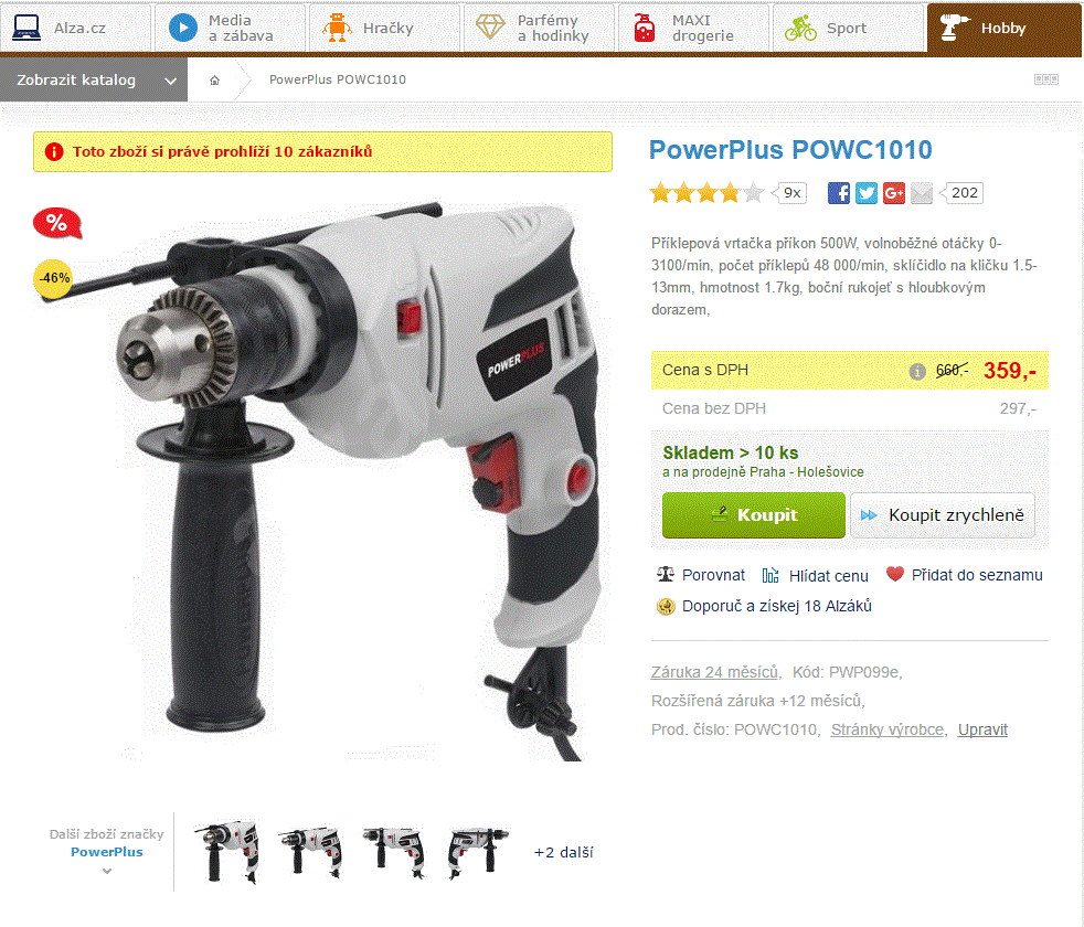 Příklepová vrtačka PowerPlus 500W