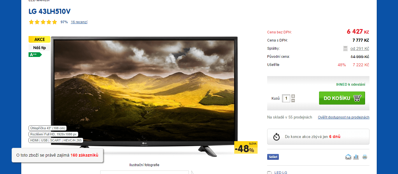 Full HD LED TV, 108 cm, LG
