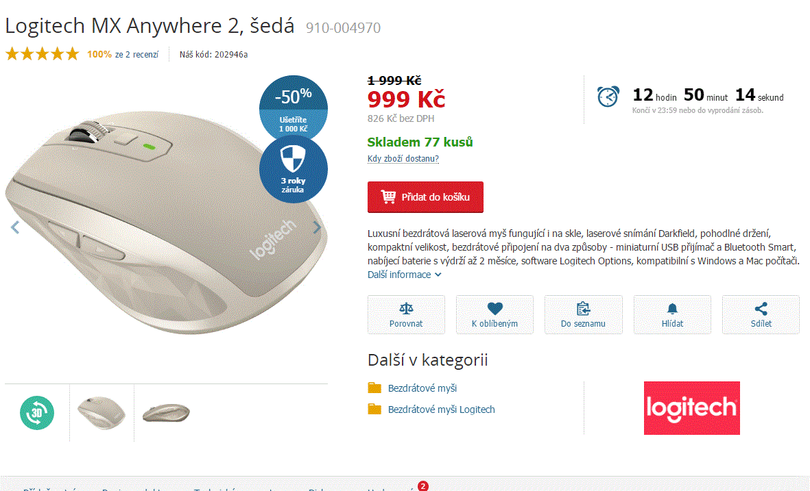 Bezdrátová laserová myš Logitec