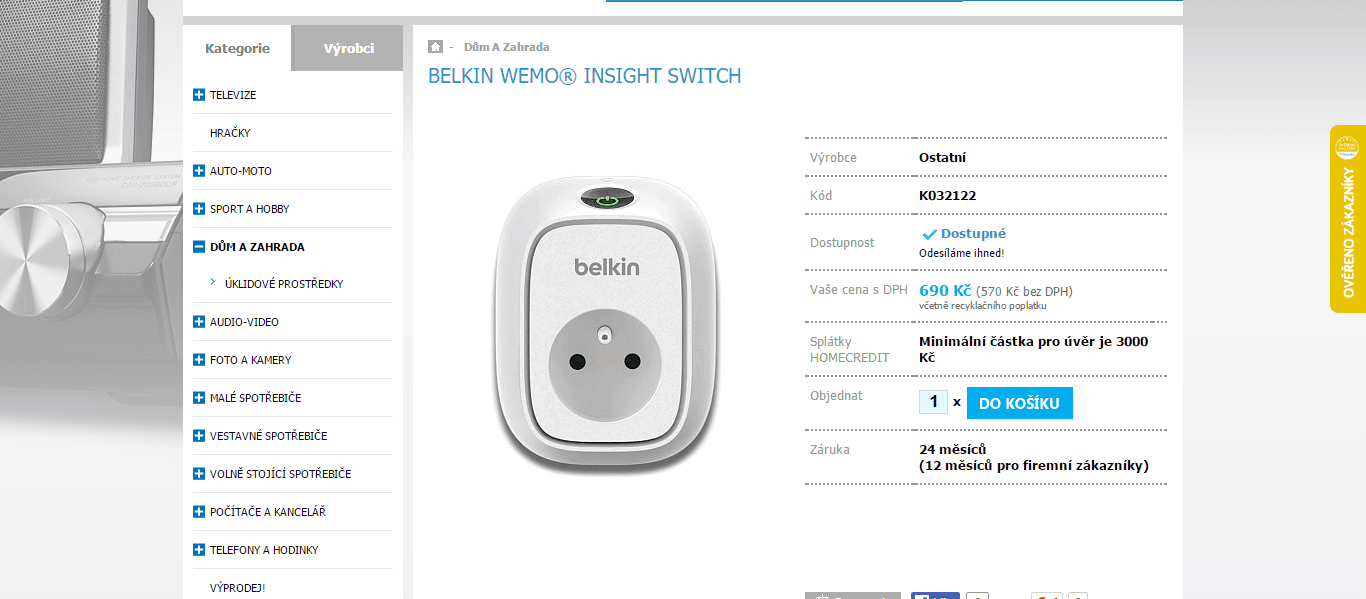 Chytrá zásuvka Belkin WeMo® Insight Switch