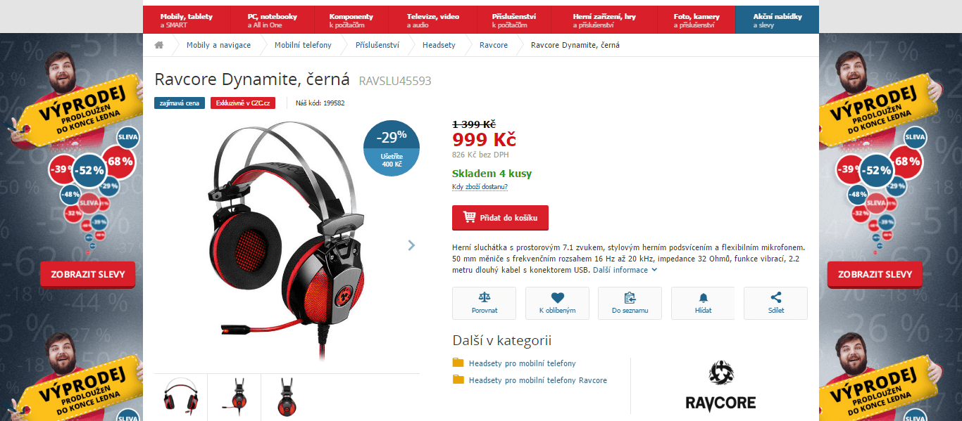 Herní sluchátka Tracer Ravcore Dynamite 7.1