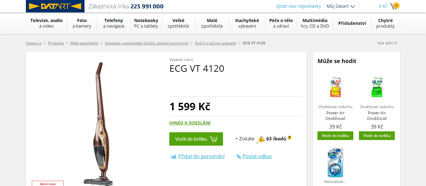 Vysavač na baterii ECG VT 4120