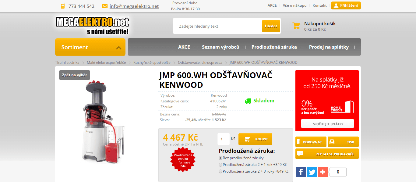 Šnekový odšťavňovač Kenwood JMP 600
