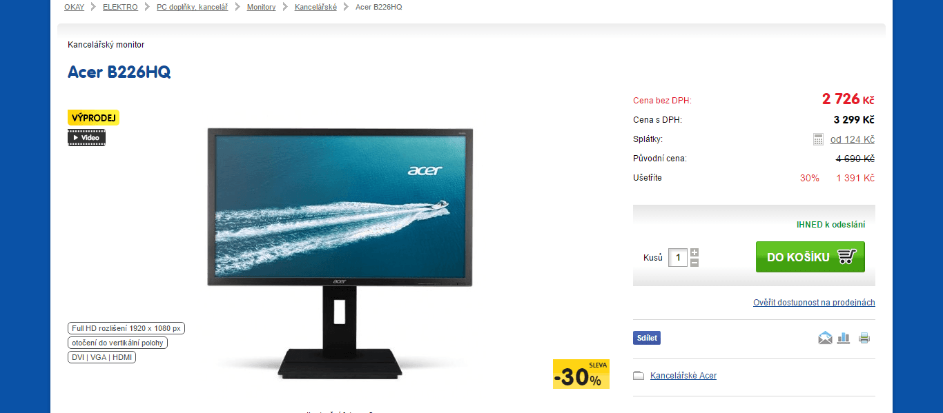 Full HD PC monitor Acer 22", repro