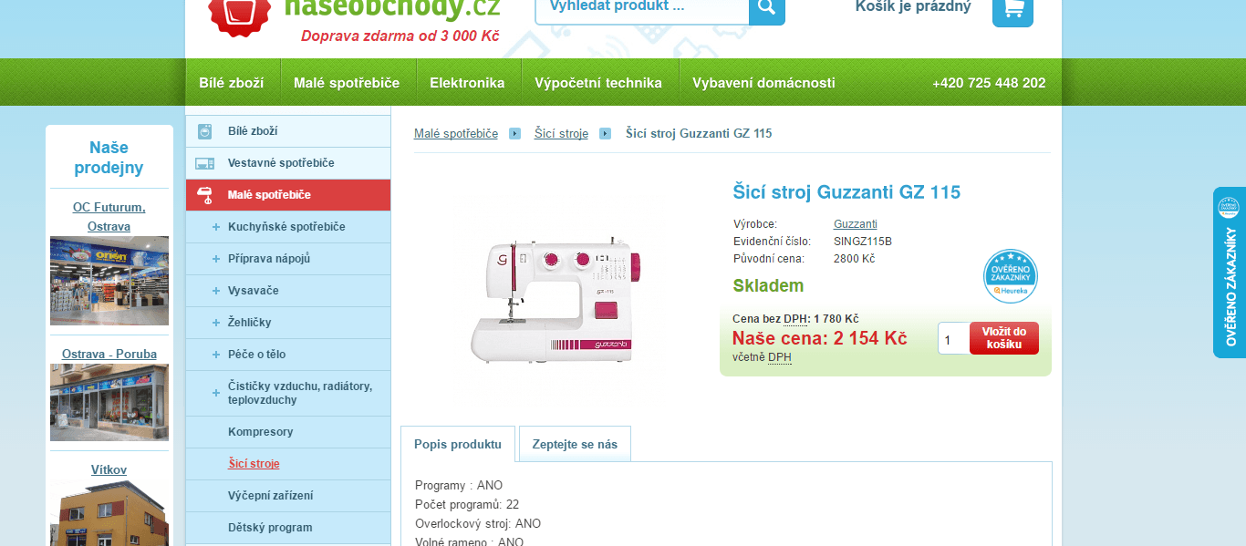 Šicí stroj Guzzanti GZ 115, 22 programů