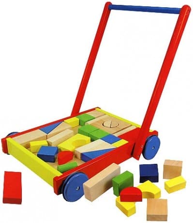 Dětský dřevěný vozík s kostkami