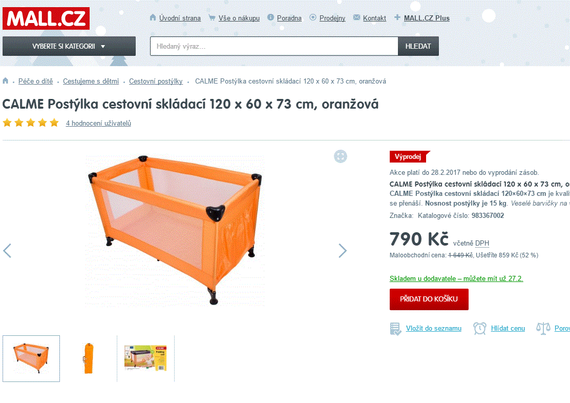 Cestovní postýlka Calme 120x60 cm