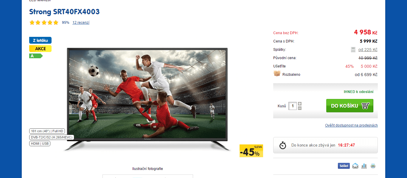 Full HD LED TV, 101 cm, Strong