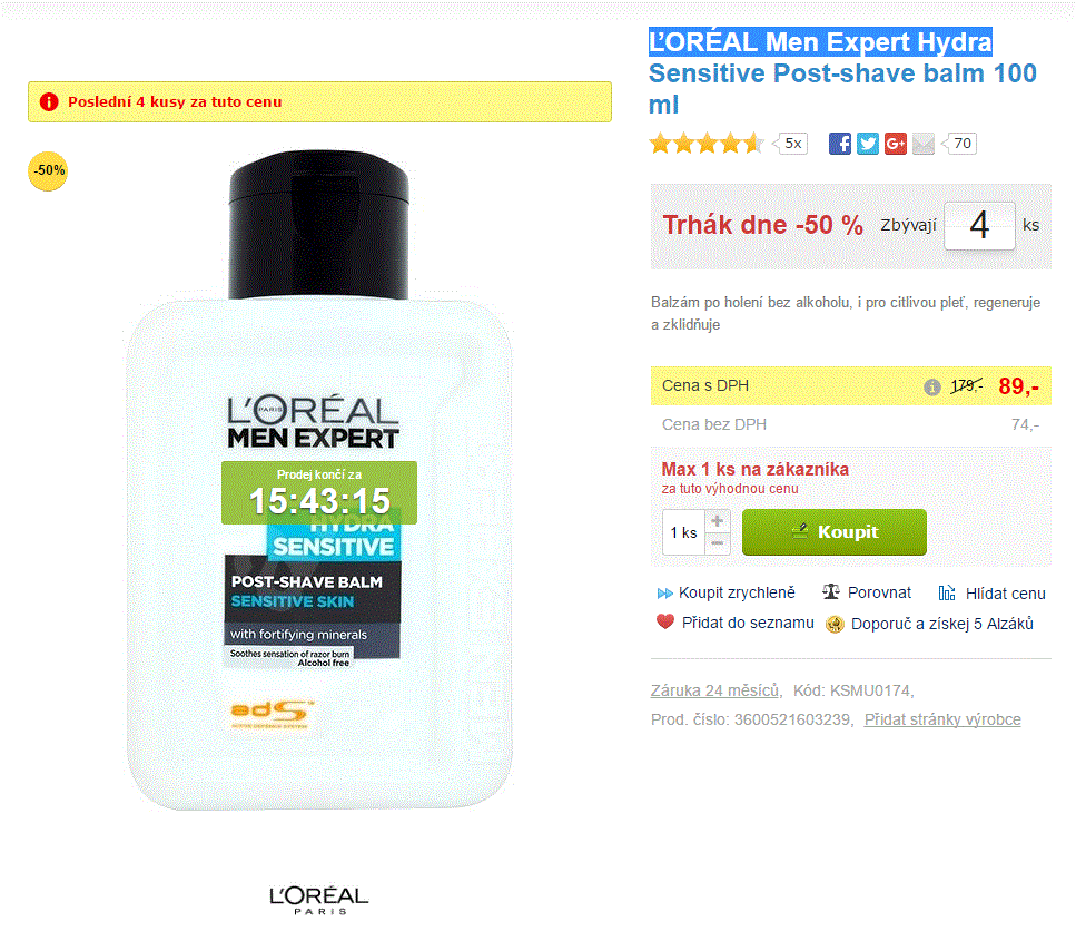 Balzám po holení sensitive Loréal