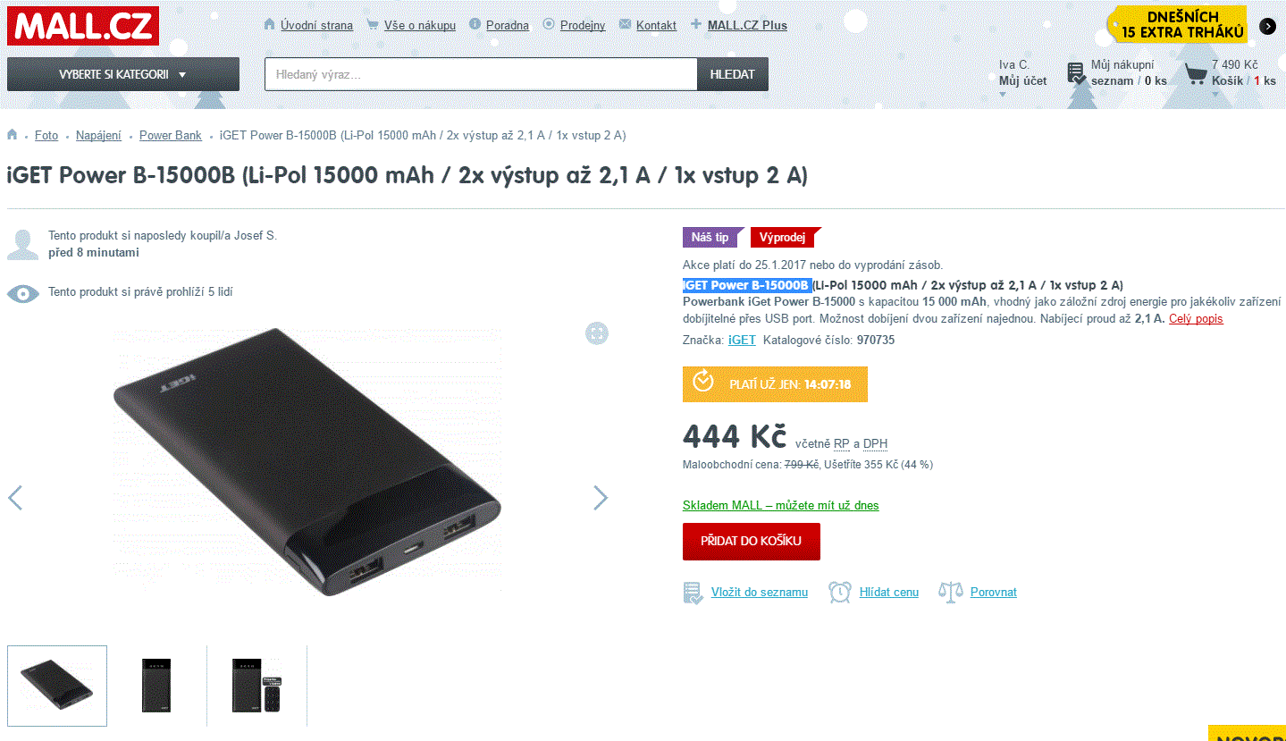 Powerbanka iGet, 15000 mAh, 2x výstup
