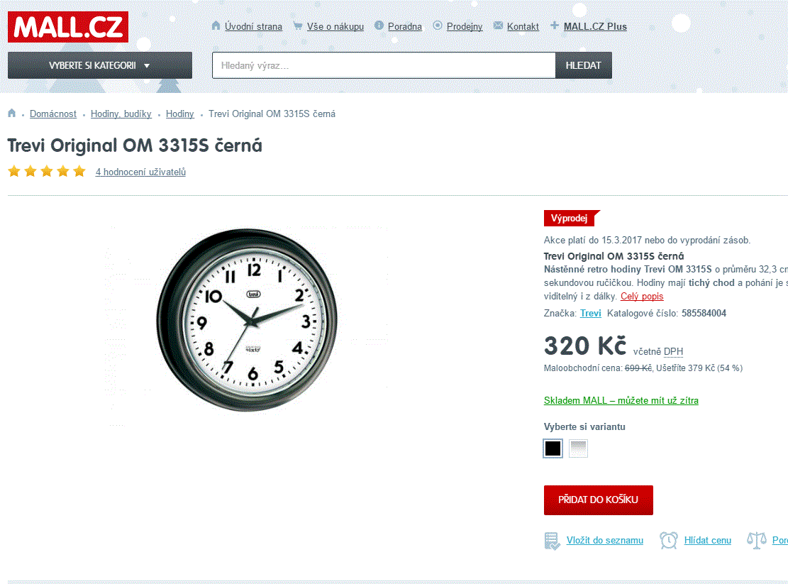 Retro nástěnné hodiny Trevi, Ø 32,3 cm