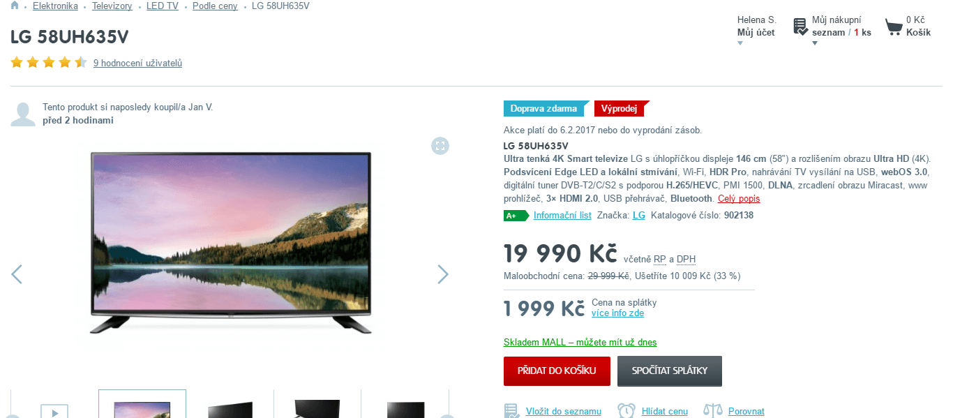 Ultra HD TV, Smart, 146 cm, LG