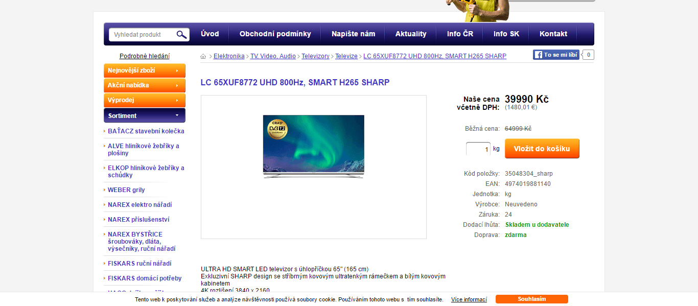 Ultra HD TV, Smart, 165 cm, Sharp
