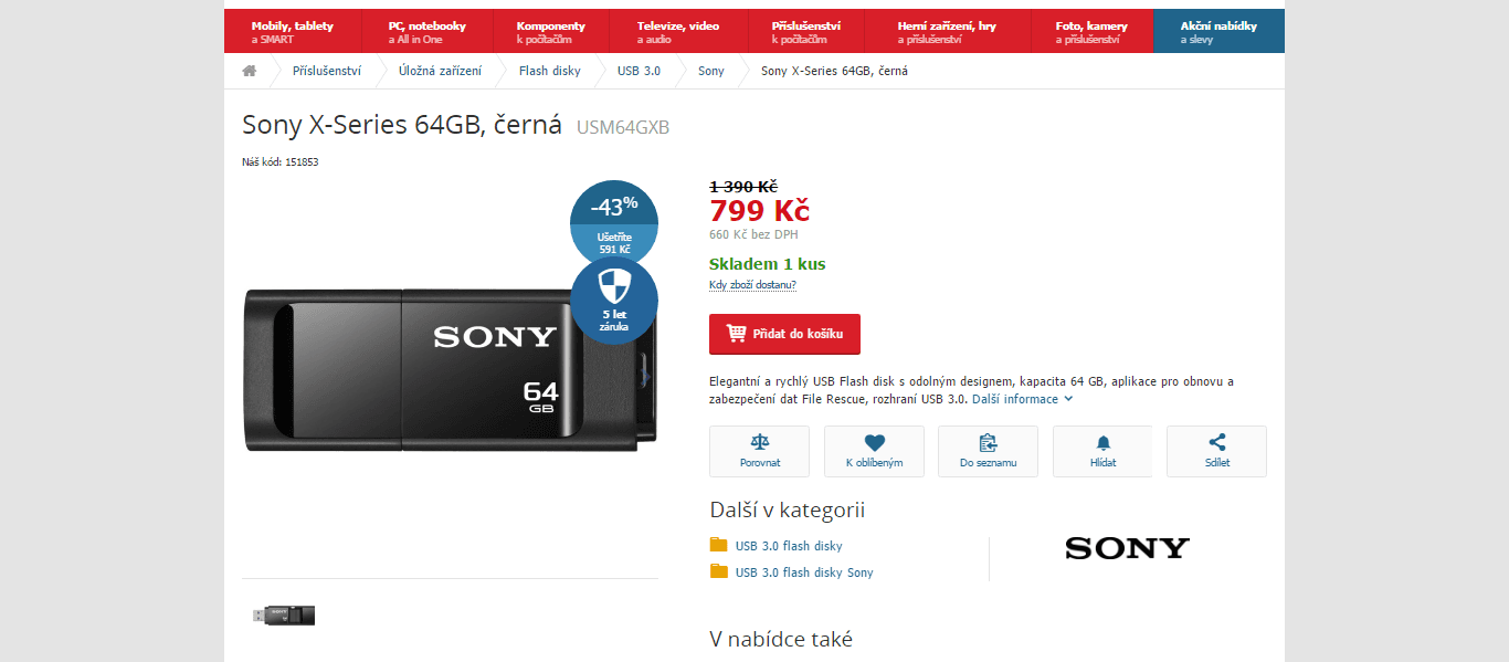 USB 3.0 flash disk Sony, 64 GB