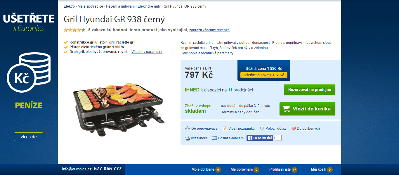 Raclette gril Hyundai, 45x30 cm