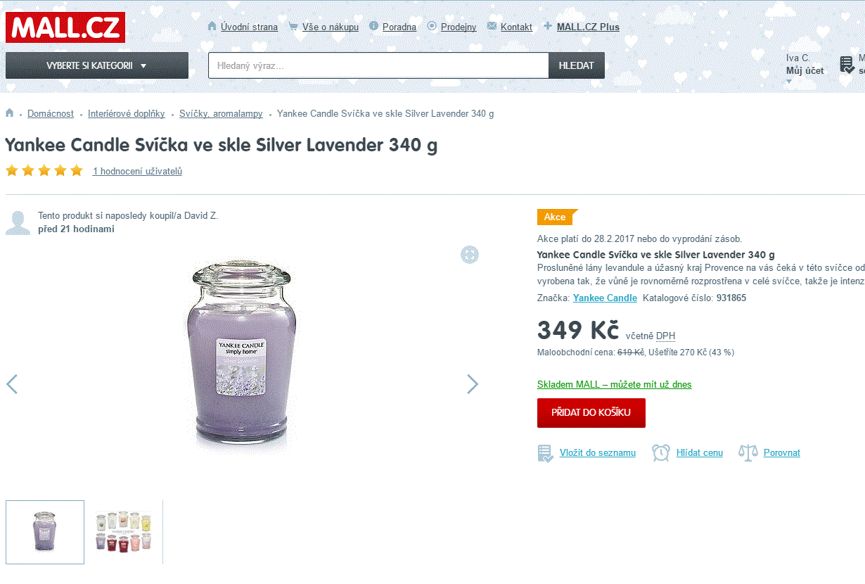 Yankee Candle Silver Lavender, 340g