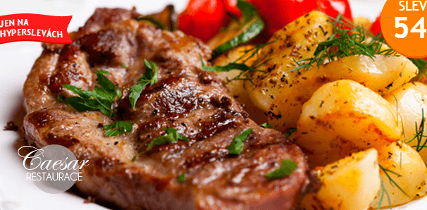 Steakové vepřové menu s oblohou a 3 omáčkami pro 2
