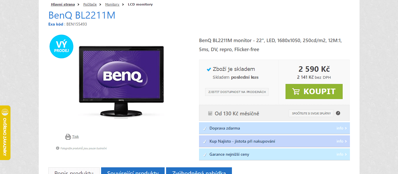 PC monitor BenQ, 22", repro