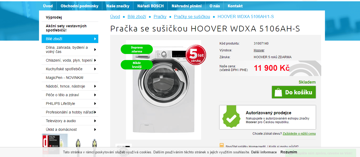 Pračka se sušičkou Hoover 10/6 kg, 1500 otáček