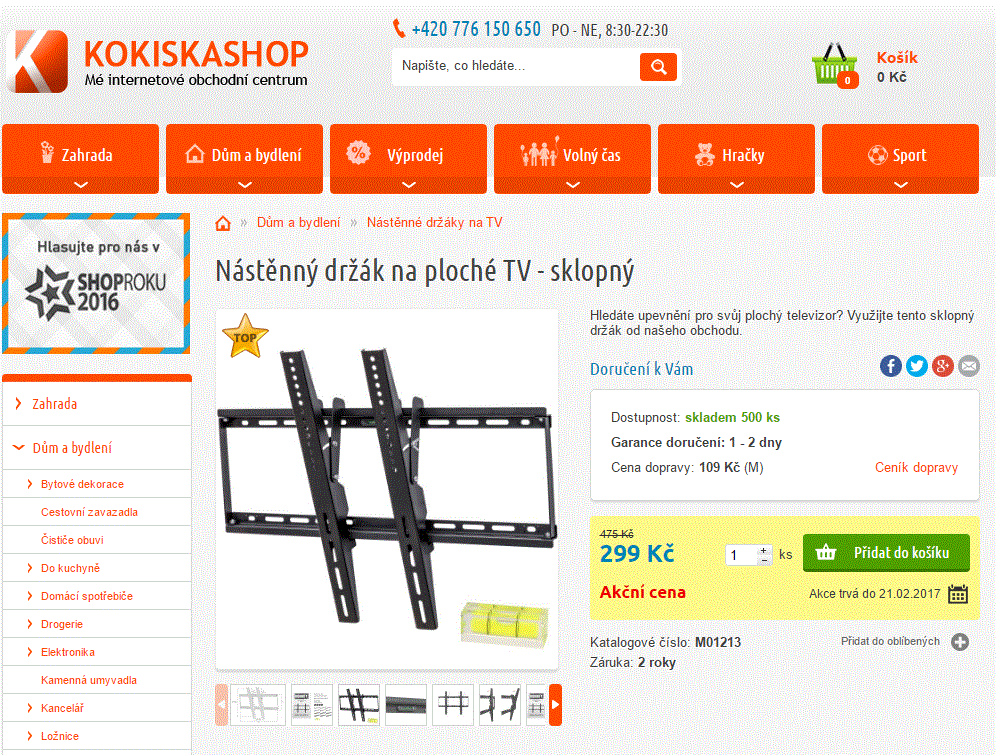 Nástěnný držák na ploché TV sklopný