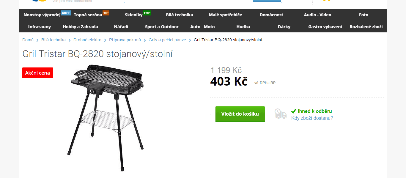 Elektrický gril Tristar, 45x22 cm