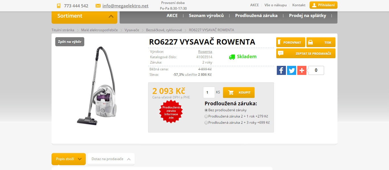 Bezsáčkový vysavač Rowenta, cyklón