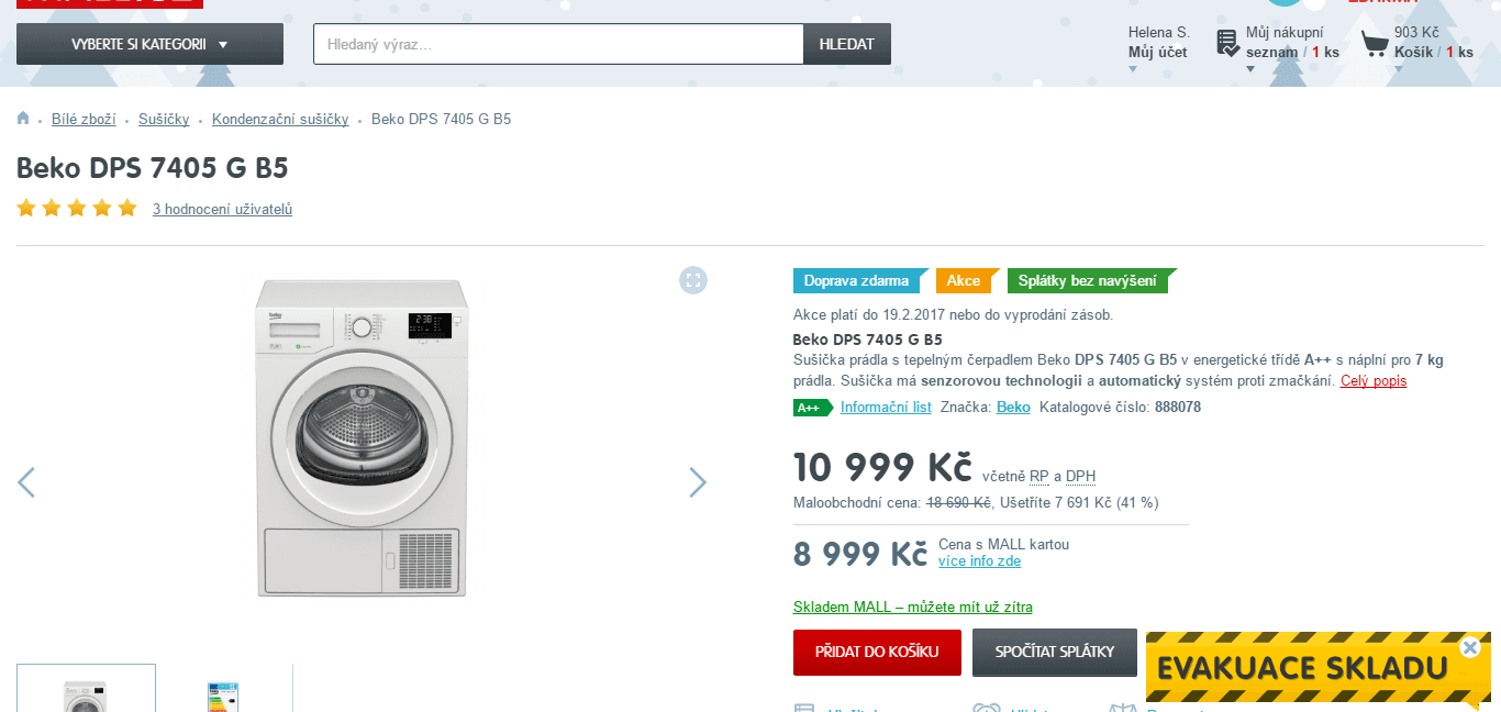 Kondenzační sušička Beko, 7kg, A++