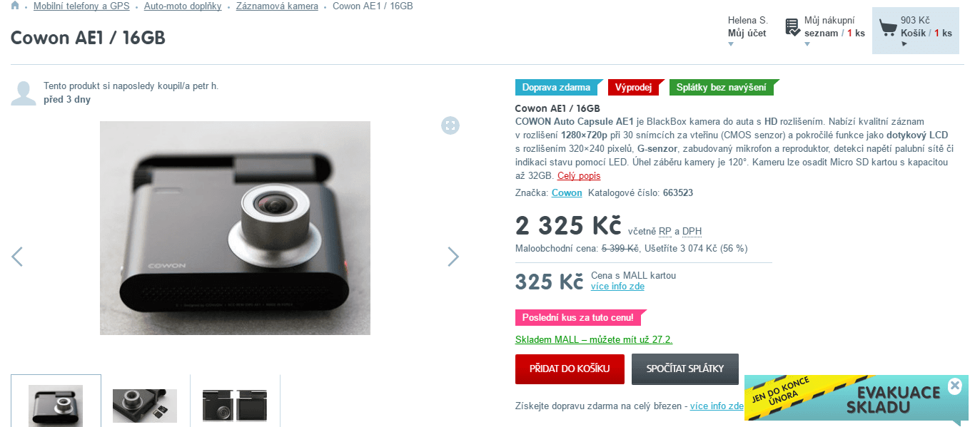 Autokamera Cowon Car Black Box AE1