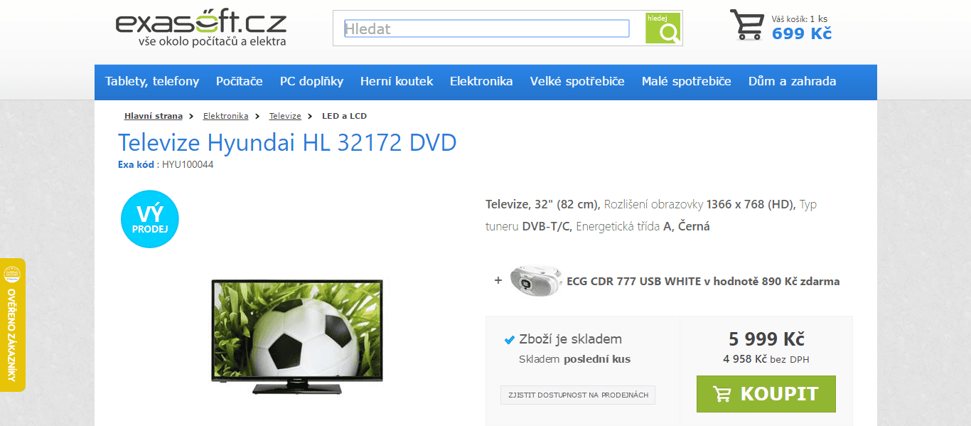 HD LED TV, 81 cm, DVD, Hyundai