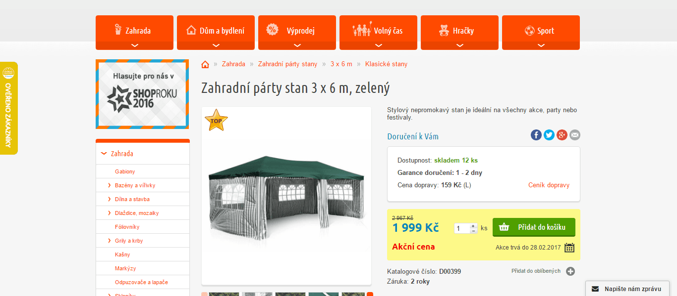 Zahradní párty stan 6x3 metru