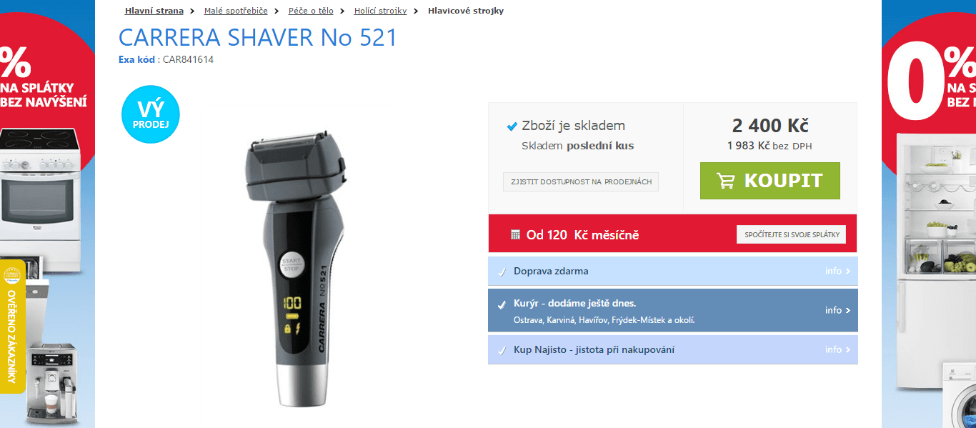 Pánský holící strojek CARRERA SHAVER 