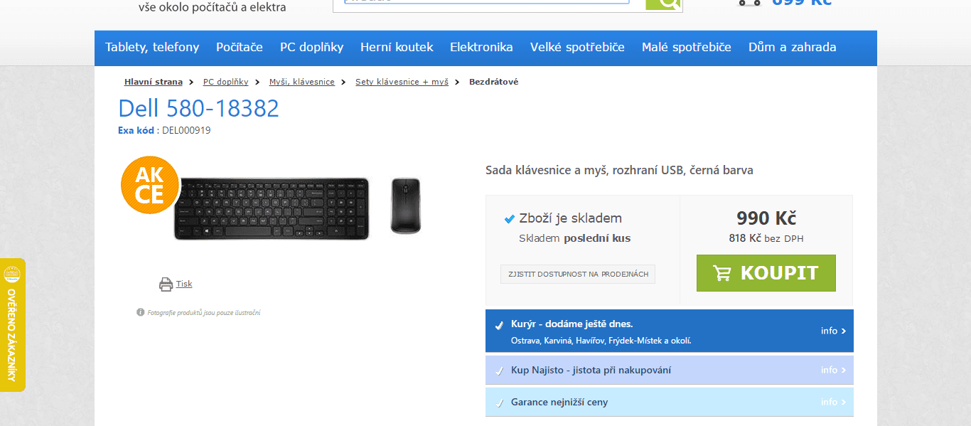 Set bezdrátové klávesnice a myši Dell 