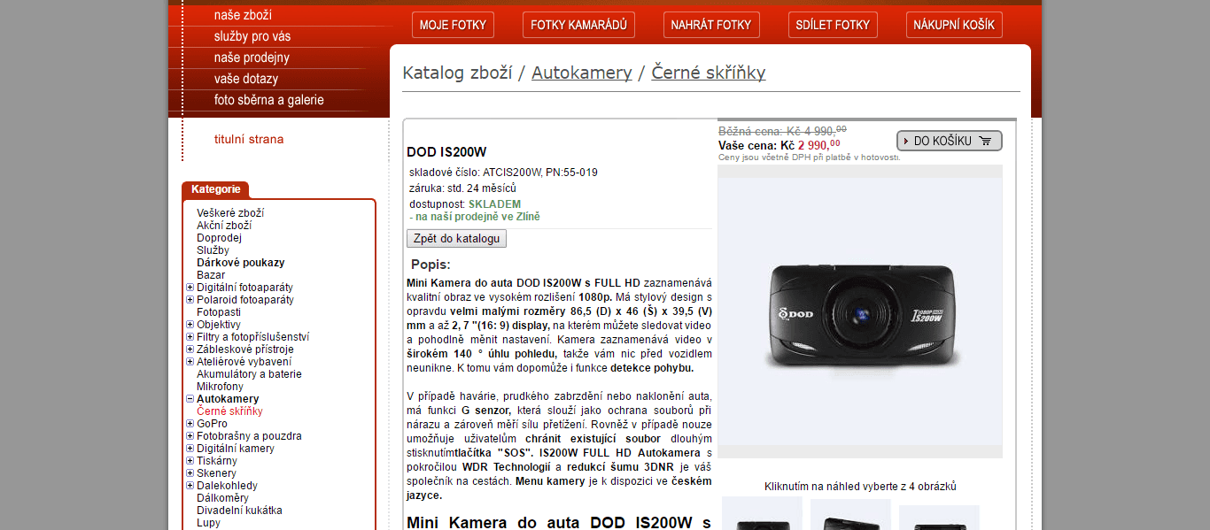 Autokamera DOD IS200W, full HD, malá
