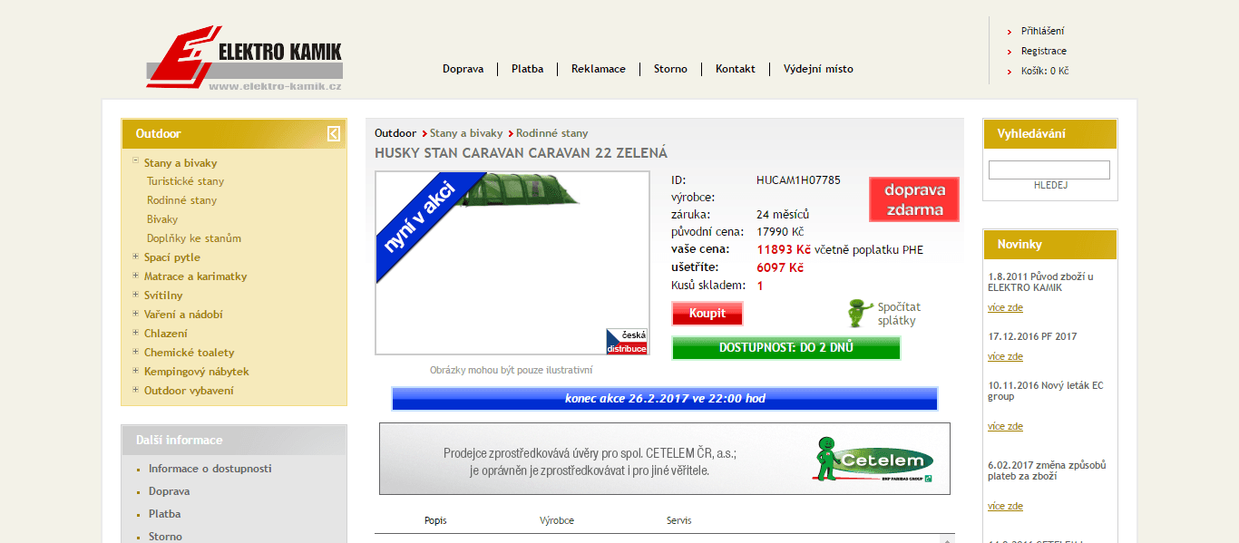 Velký výprodej stanů HUSKY