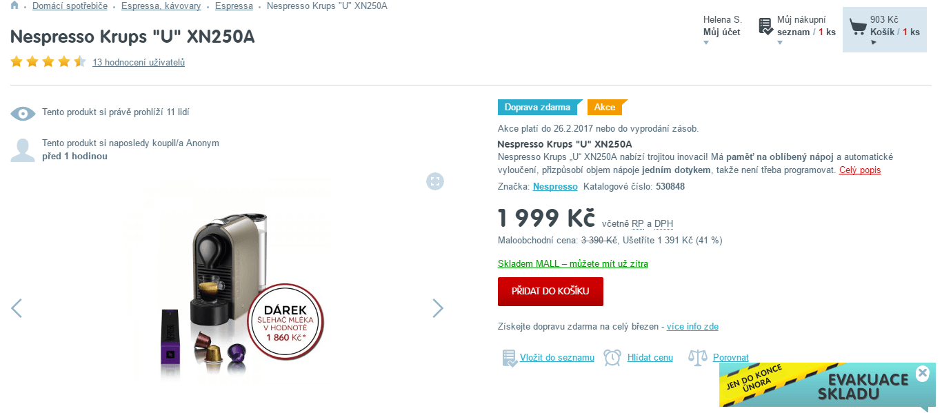 Espresso Krups XN + šlehač mléka zdarma