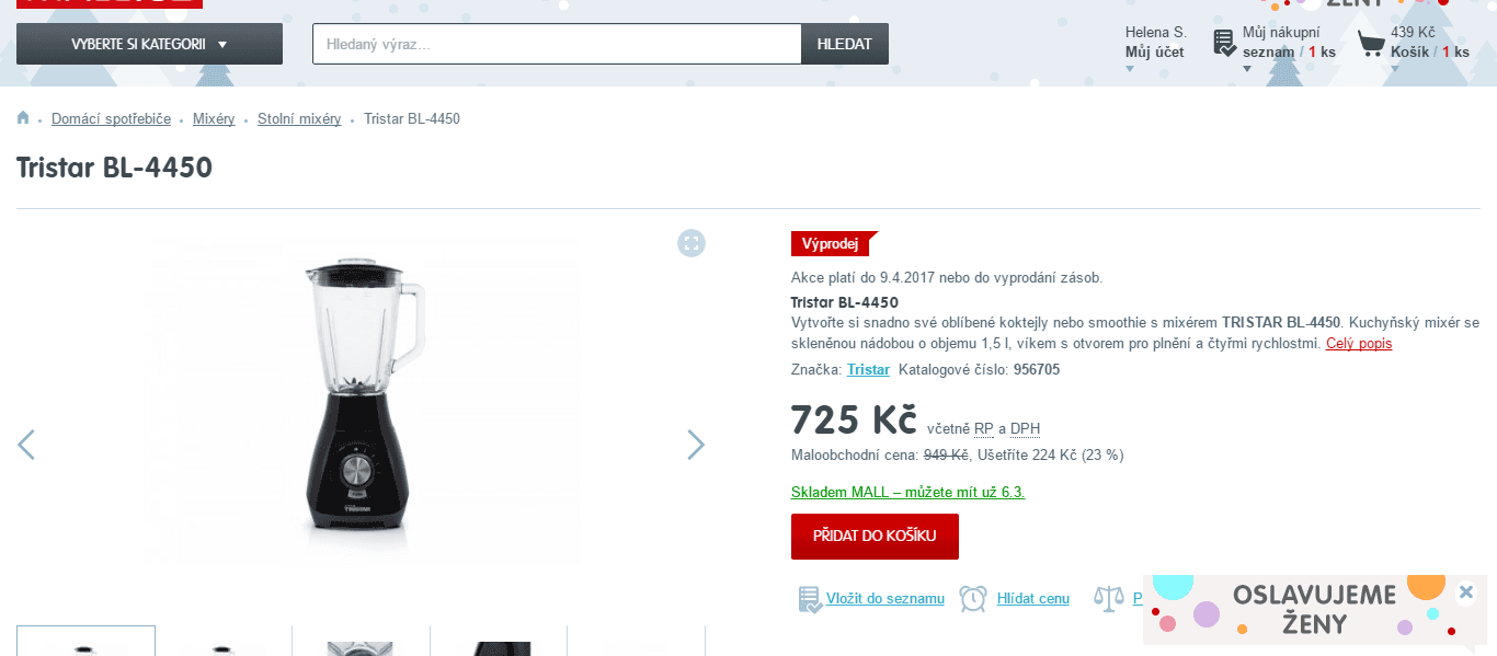 Výkonný mixér Tristar BL 4450