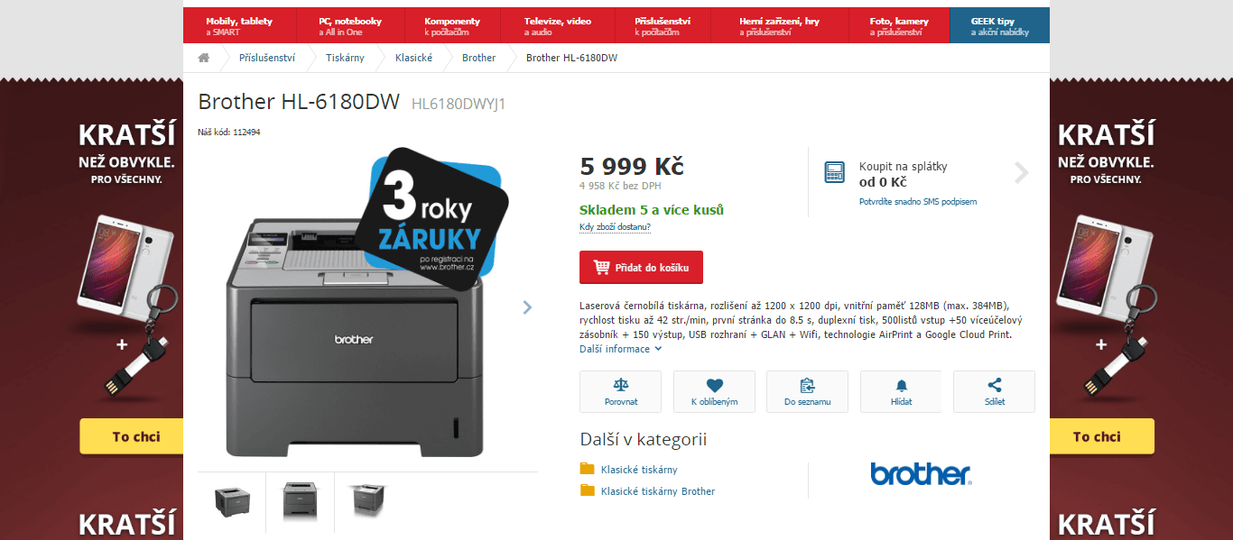 Laserová ČB tiskárna Brother, Wifi