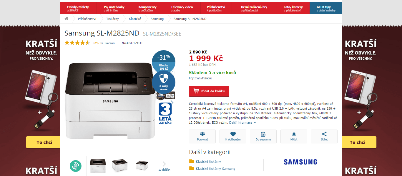 ČB laserová tiskárna Samsung