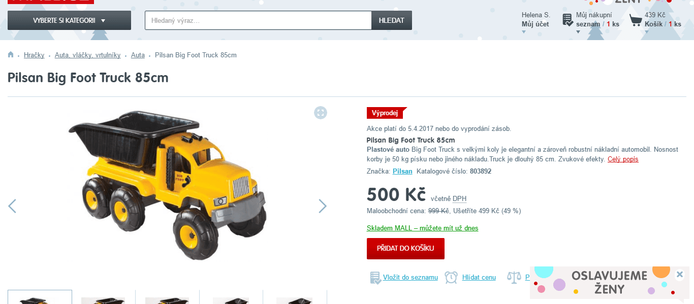 Náklaďák Pilsan, 85cm, nosnost 50 kg