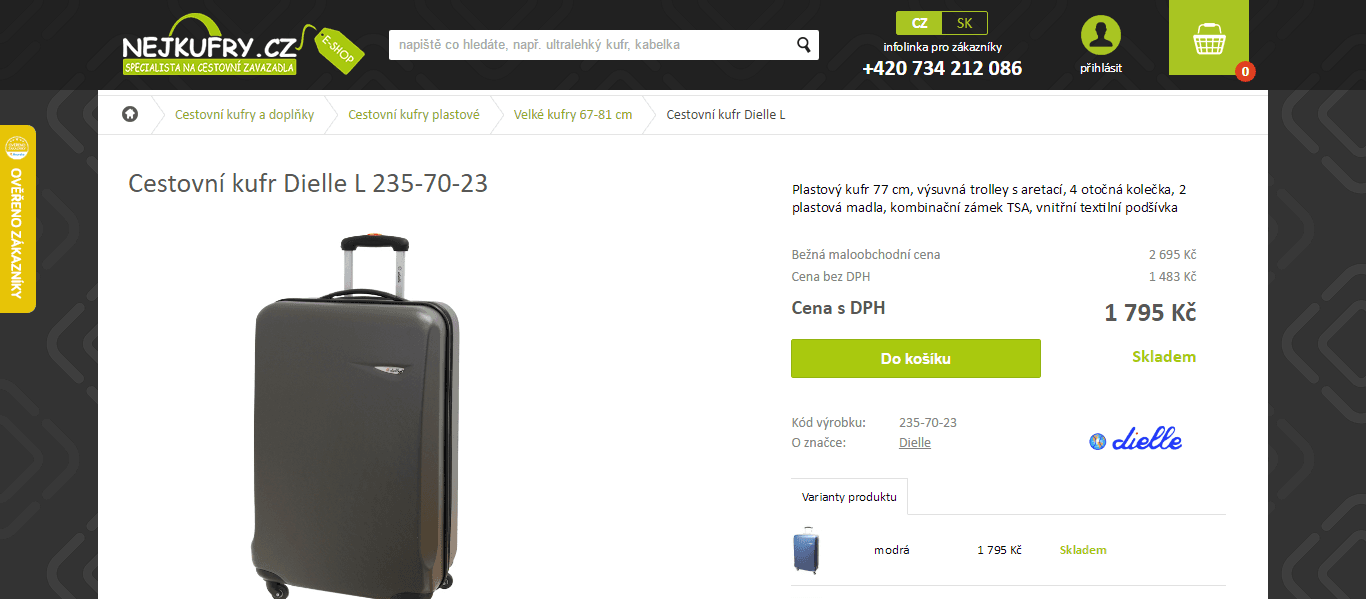 Plastový kufr Dielle, 77 cm