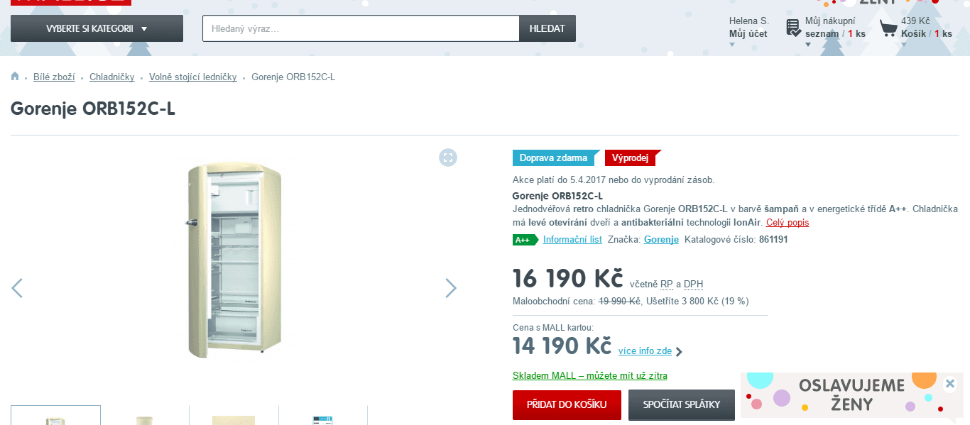 Retro lednice Gorenje ORB152C-L