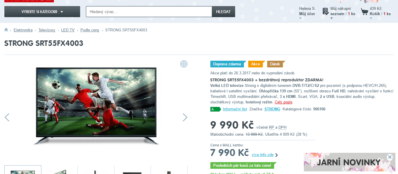 Full HD LED TV, 139 cm, Strong